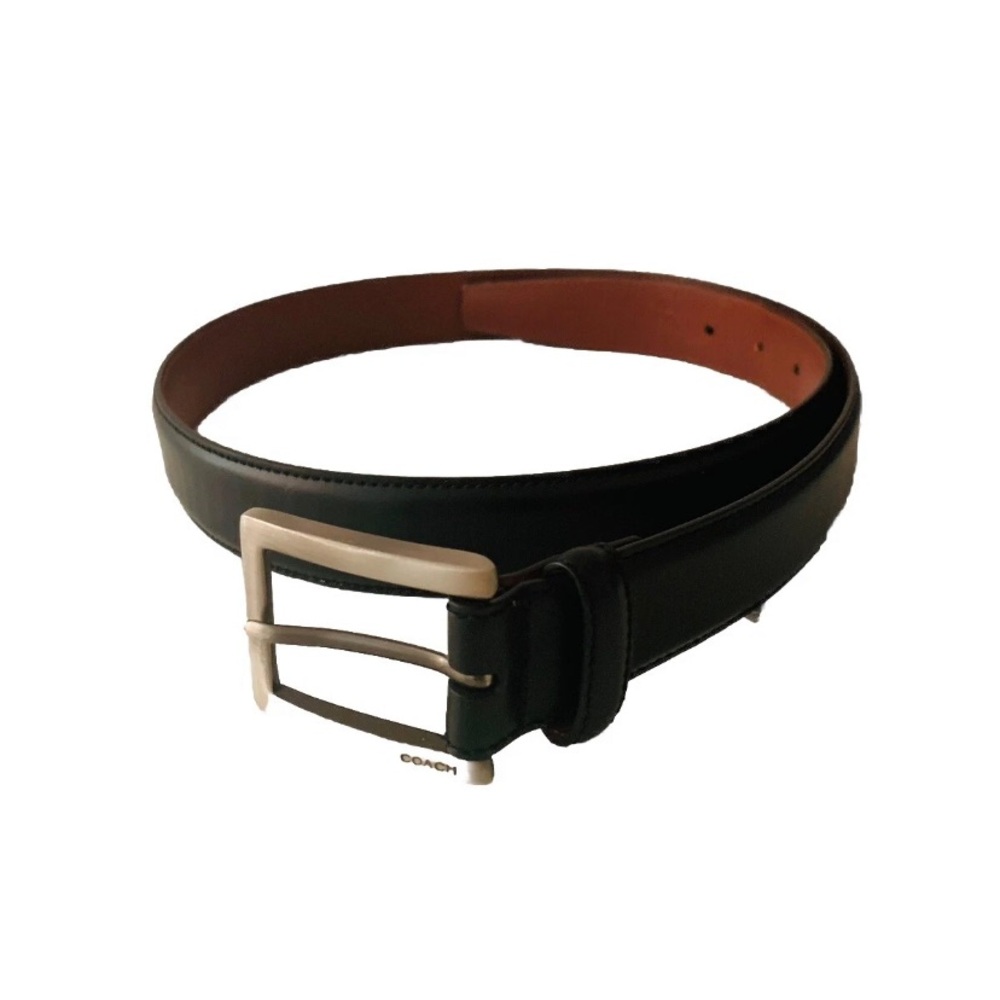 Coach Men’s Black Leather Belt Silver Tone Buckle Size 80/32 Preppy Office